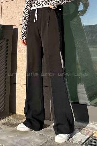 Lamelif Bağcık Detaylı Garnili Pantolon Siyah