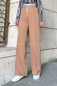 Lamelif Bağcık Detaylı Garnili Pantolon Sütlü Kahve