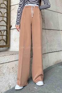 Lamelif Bağcık Detaylı Garnili Pantolon Sütlü Kahve