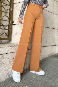 Lamelif Çımalı Bol Paça Pantolon Camel