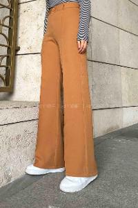 Lamelif Çımalı Bol Paça Pantolon Camel