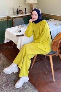 Oil Green Mock Turtle Neck Long Arm Without Accessories Acrylic Regular Trousers Comfortable Suit