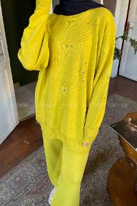 Oil Green Mock Turtle Neck Long Arm Without Accessories Acrylic Regular Trousers Comfortable Suit