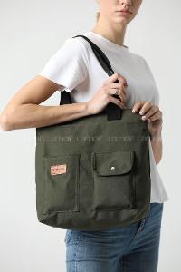 Lamelif Büyük Boy Üç Bölmeli Kanvas Kadın Çanta Haki