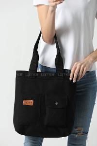 Lamelif Büyük Boy Üç Bölmeli Kanvas Kadın Çanta Siyah