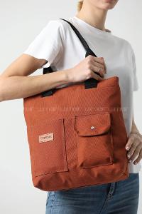 Lamelif Büyük Boy Üç Bölmeli Kanvas Kadın Çanta Taba