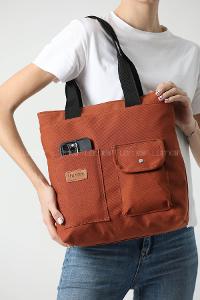 Lamelif Büyük Boy Üç Bölmeli Kanvas Kadın Çanta Taba