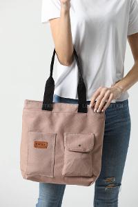 Lamelif Büyük Boy Üç Bölmeli Kanvas Kadın Çanta Vizonrengi