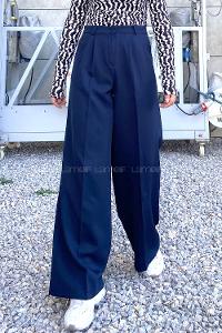 Lamelif Çift Pensli Bol Paça Pantolon Lacivert