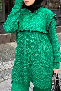 Green Mock Turtle Neck Long Arm Without Accessories Knitwear Regular Trousers Comfortable Suit