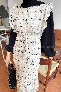 Lamelif Javed  Sıfır Kol Detaylı Elbise Ekru