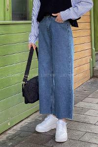 Lamelif Kesik Paça Midi Boy Pantolon Kot Mavisi