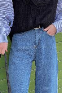 Lamelif Kesik Paça Midi Boy Pantolon Kot Mavisi