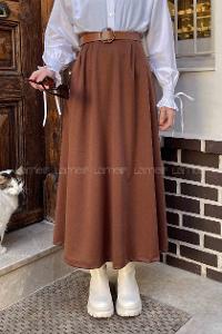 Brown Crepe Fabric Pleated Skirt