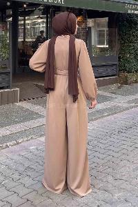 Beige Crew Neck Mira Fabric Unprinted Overalls