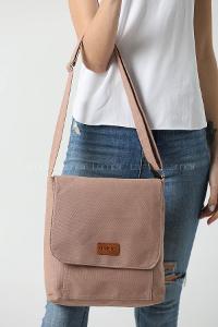 Lamelif Unique Orta Boy Kanvas Postacı Çanta Vizonrengi