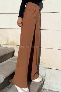 Lamelif Çift Pensli Bol Paça Pantolon Camel
