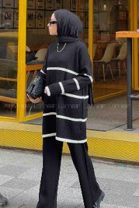Black Medium Crew Neck Long Arm Knitwear Regular Trousers Comfortable Suit