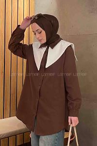 Bitter Brown Shirt Collar Long Arm Cotton Fabric Shirt
