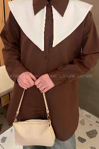 Bitter Brown Shirt Collar Long Arm Cotton Fabric Shirt