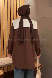 Bitter Brown Shirt Collar Long Arm Cotton Fabric Shirt