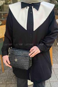 Black Shirt Collar Long Arm Cotton Fabric Shirt