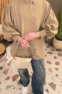 Brown With Milk Shirt Collar Balloon Sleeve Arm Poplin Fabric Shirt