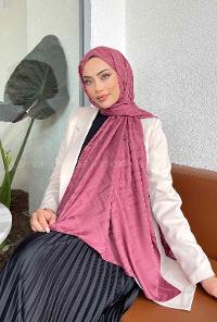 Lamelif Zikzak Desen Jakar Serisi Şal Gül Kurusu