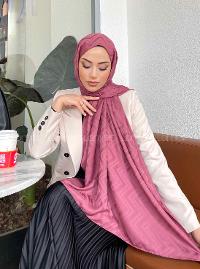 Lamelif Zikzak Desen Jakar Serisi Şal Gül Kurusu