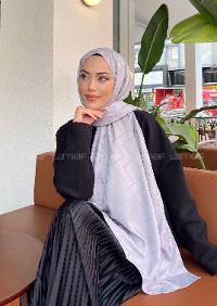 Lamelif Zikzak Desen Jakar Serisi Şal Gümüş Gri