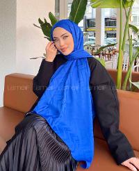 Lamelif Zikzak Desen Jakar Serisi Şal Saks Mavisi