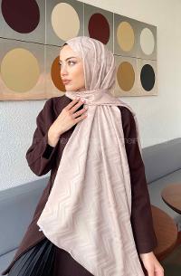 Lamelif Zikzak Desen Jakar Serisi Şal Vizon