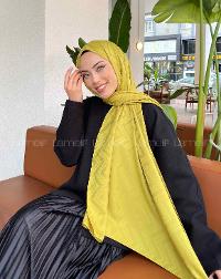 Lamelif Zikzak Desen Jakar Serisi Şal Yağ Yeşili