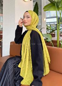 Lamelif Zikzak Desen Jakar Serisi Şal Yağ Yeşili