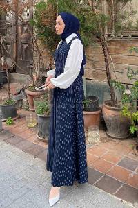 Navy Blue Shirt Collar Cotton Dresess