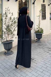 Lamelif Dantel Örgü Detaylı Elbise Siyah