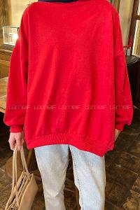 Lamelif Balon Kol Yaka Ve Etek Ucu Manşetli Bol Sweat Kırmızı