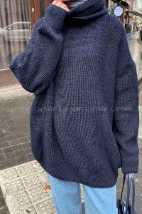 Navy Blue Choker Neck Long Arm Jumper