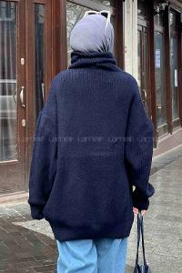 Navy Blue Choker Neck Long Arm Jumper