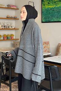 Smoked Zippered Neck Knitwear Tunic