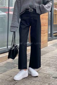 Lamelif Kesik Paça Midi Boy Pantolon Siyah