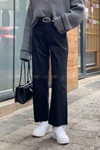 Lamelif Kesik Paça Midi Boy Pantolon Siyah