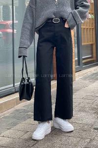 Lamelif Kesik Paça Midi Boy Pantolon Siyah