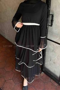 Black Medium Crew Neck Cotton Fabric Unprinted Dresess