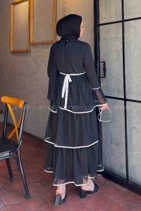 Black Medium Crew Neck Cotton Fabric Unprinted Dresess