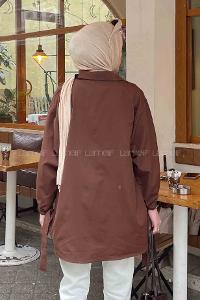 Lamelif Kol Detaylı Gömlek Acı Kahve