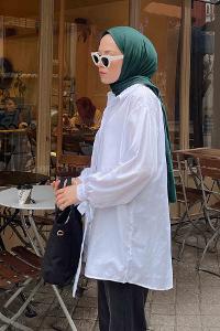 White Shirt Collar Long Arm Cotton Shirt