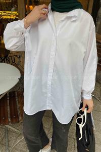 White Shirt Collar Long Arm Cotton Shirt