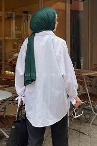 White Shirt Collar Long Arm Cotton Shirt