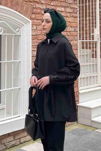 Lamelif Kol Detaylı Gömlek Siyah